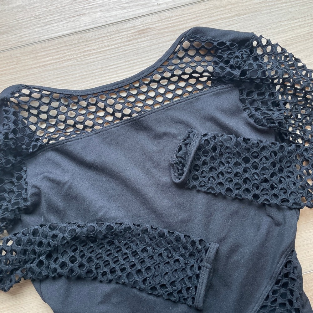 Sadie Jane Black Long Sleeve Fishnet Mesh Cutout Dance Leotard XS - Picture 2 of 5